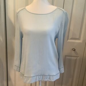 DALIA Light Powder Blue Long Sleeve Scoop Neck Blouse